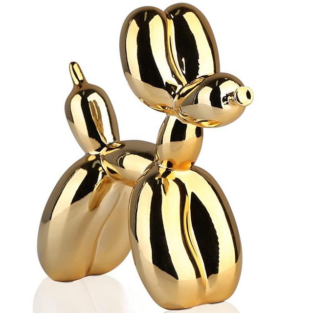 Shiny Electroplating Balloon Dog Statue Collectible Figurines Art Sculpture Animals Figurine Resin Crafts Living Room Desktop Home Decor Ornament Decorations Modern (Gold,9..8*9.8*3.6in)