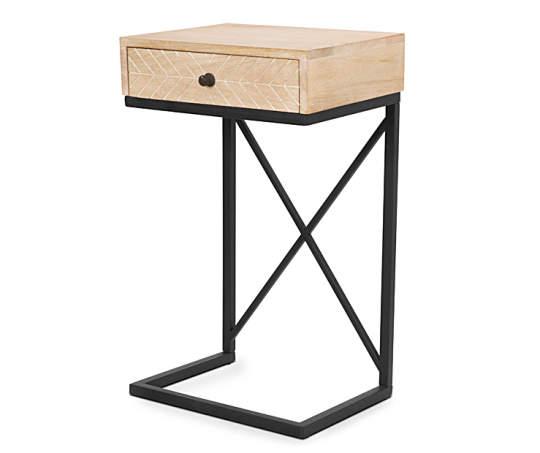 Wood & Metal C Side Table with Small Drawer