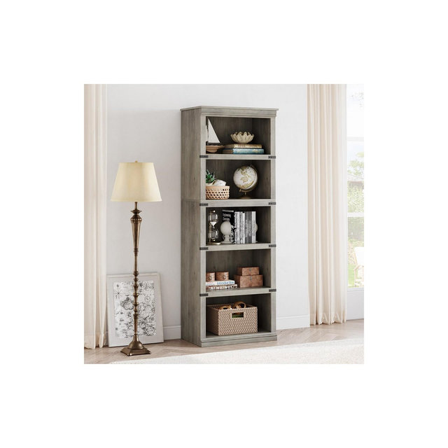 Whizmax 5 Tier Bookcase, Farmhouse Book Shelf with Storage Open Display Bookshelves for Home Office, Living Room, Bed Room, Gray