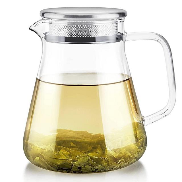 Teabloom One-Touch Tea Maker, 2-in-1 Kettle and Tea Steeper with Stainless Steel Filter Lid for Loose Tea – Heatproof Glass Teapot – Tea Connoisseur's Choice