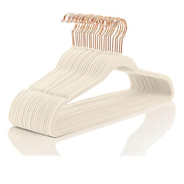 MIZGI Premium Velvet Hangers (Pack of 60) Heavyduty - Non Slip - Velvet Suit Hangers Ivory - Copper/Rose Gold Hooks,Space Saving Clothes Hangers