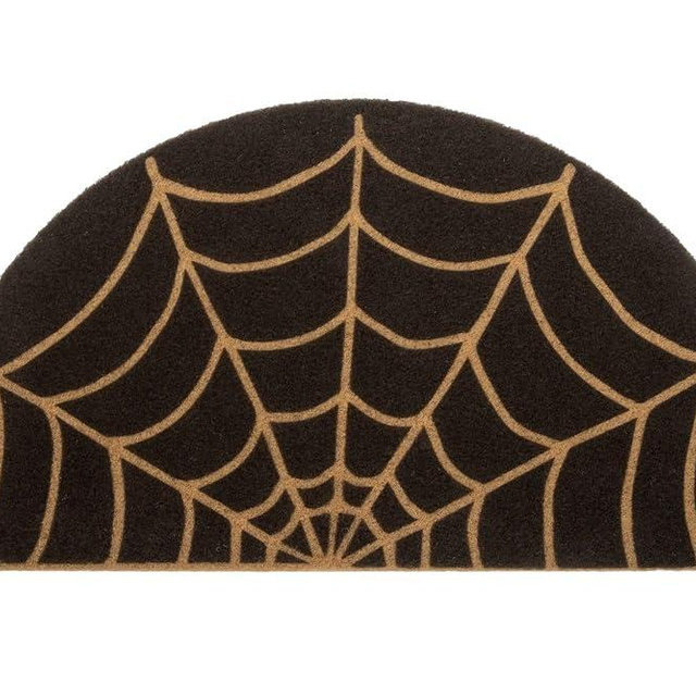 Mealah Spider Web Dark Coir Doormat - Half Circle Non-Slip Welcome Door Mat Halloween Decor Mat 17x29 inch Indoor Mat