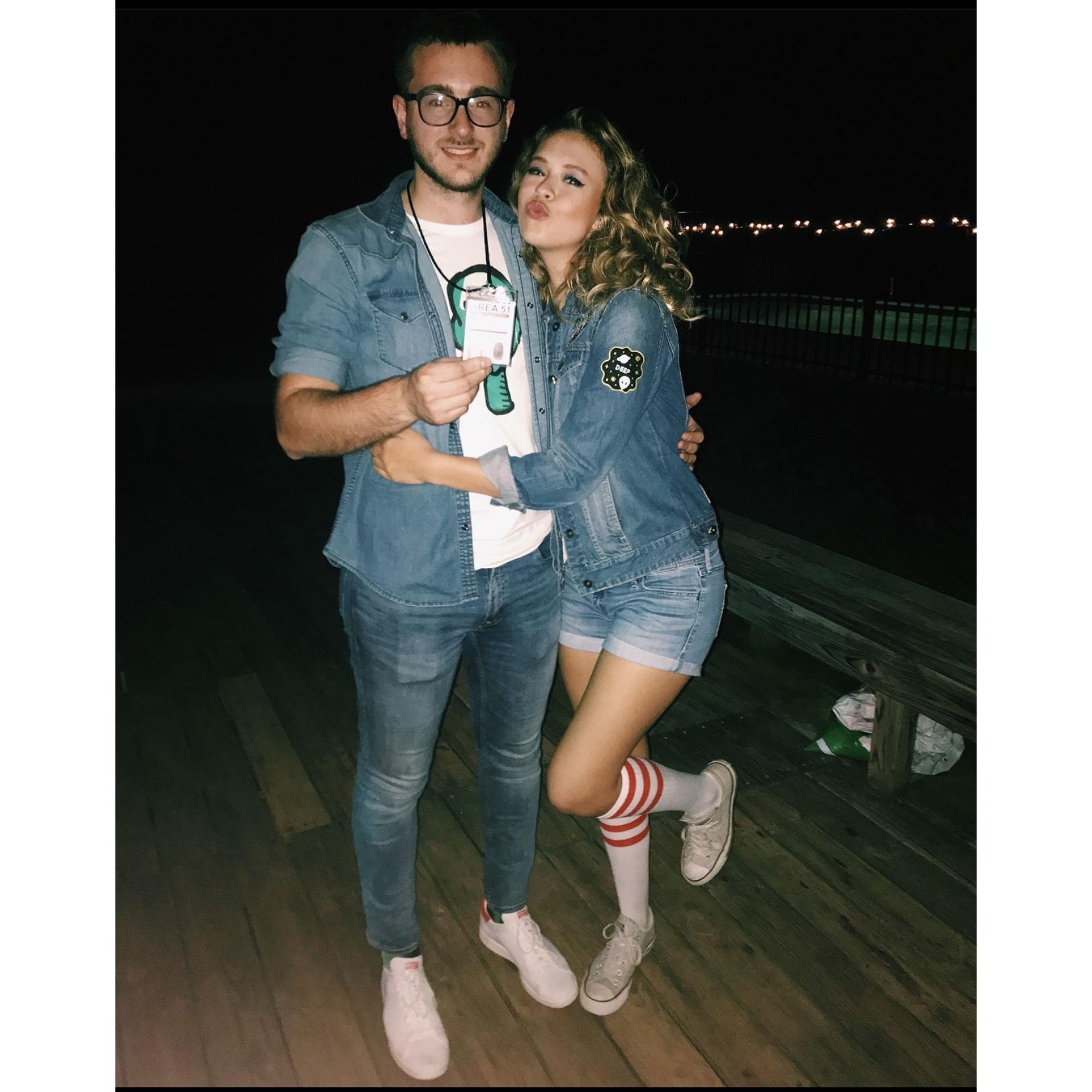 Our first Halloween together! Here's the premise: We were two time-traveling scientists from the 80s who worked at Area 51.