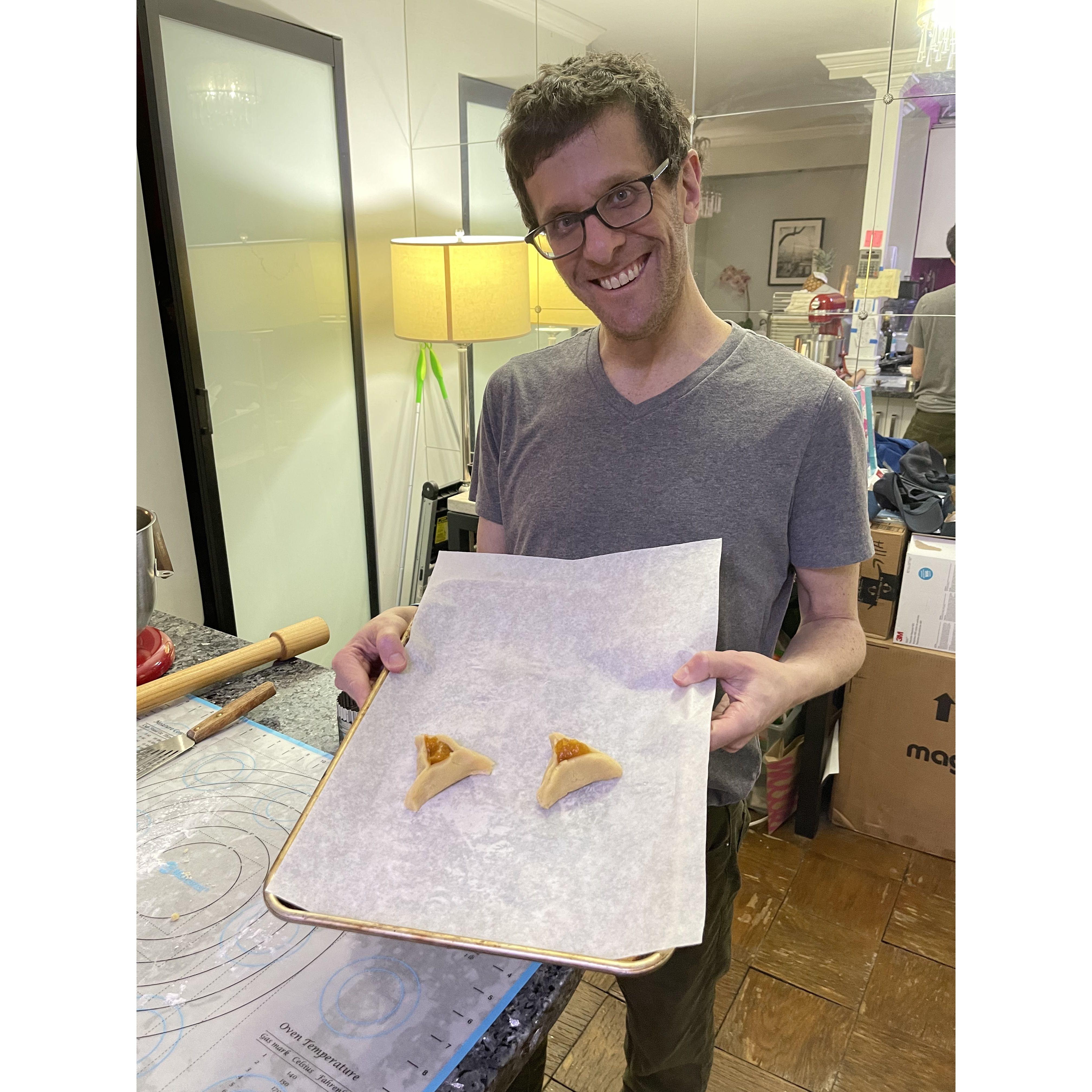 Making hamantashen for Purim