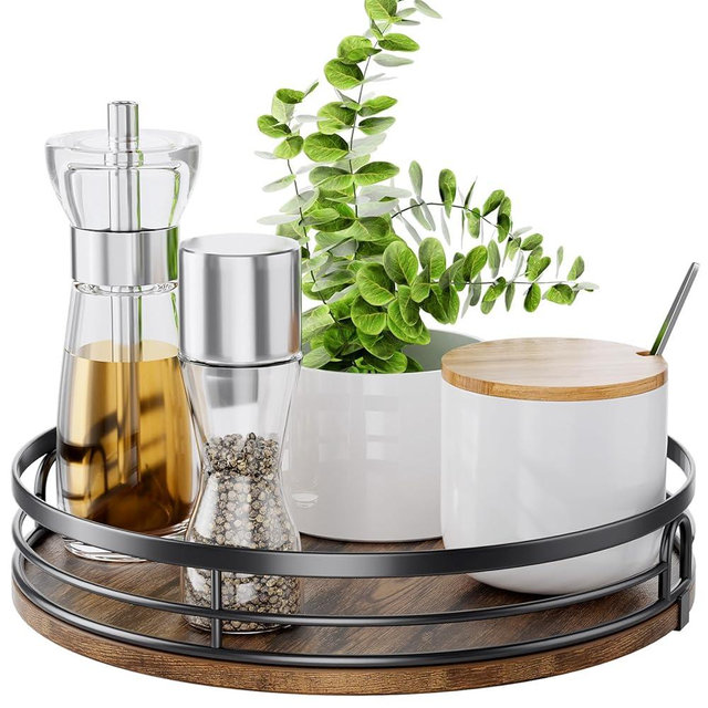 LAMU 9'' Lazy Susan Turntable Organizer for Cabinet, Round Wood Lazy Susan for Table Top, Kitchen, Countertop, Pantry, Spice, Bathroom Vanity, Coffee, Decor