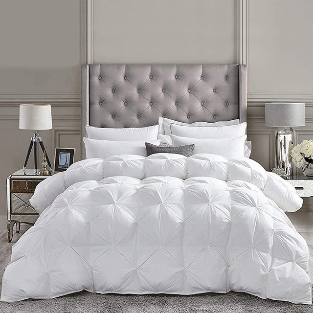 Luxurious Goose Down Comforter, Exquisite Pinch Pleat Design, Oversize California King / Cal King White 108 x 98 , 1200 Thread Count 100% Egyptian Cotton, 750+ Fill Power, 75 oz Fill Weight