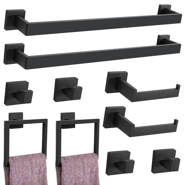 Matte Black Bathroom Hardware Set 10-Piece Towel Bar Set Bath Towel Holder Set for Bathroom Stainless Steel Bathroom Accessories Set Wall Mounted,23.6 in