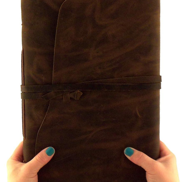 Large Rustic Genuine Leather Photo Album - Scrapbook Style Pages, Gift Box Included - Holds 200 4x6 or 5x7 Photos