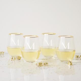 Personalized Gold Rim Stemless Wine Glass, Set of 4