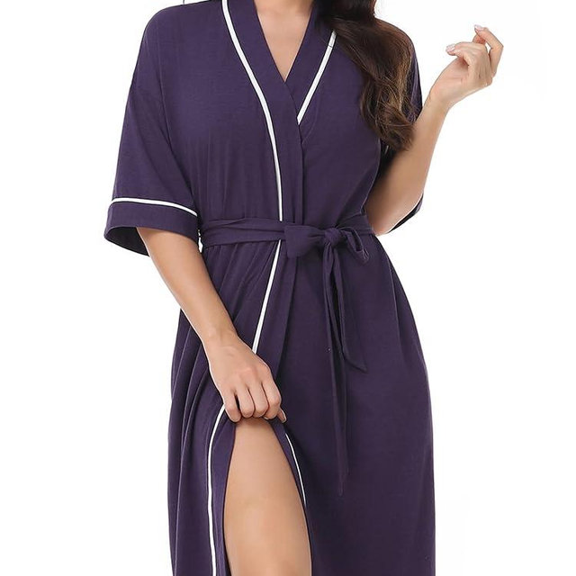 COLORFULLEAF Womens Bamboo Short Robes Lightweight Kimono Cotton Robe Soft Knit Bathrobe Ladies Loungewear with Pockets