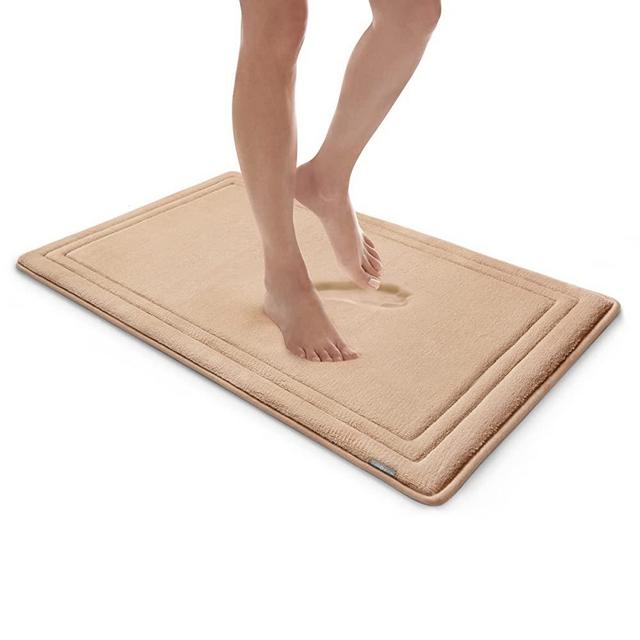 MICRODRY Quick Drying Memory Foam Framed Bath Mat with GripTex Skid-Resistant Base, 21x34, Linen