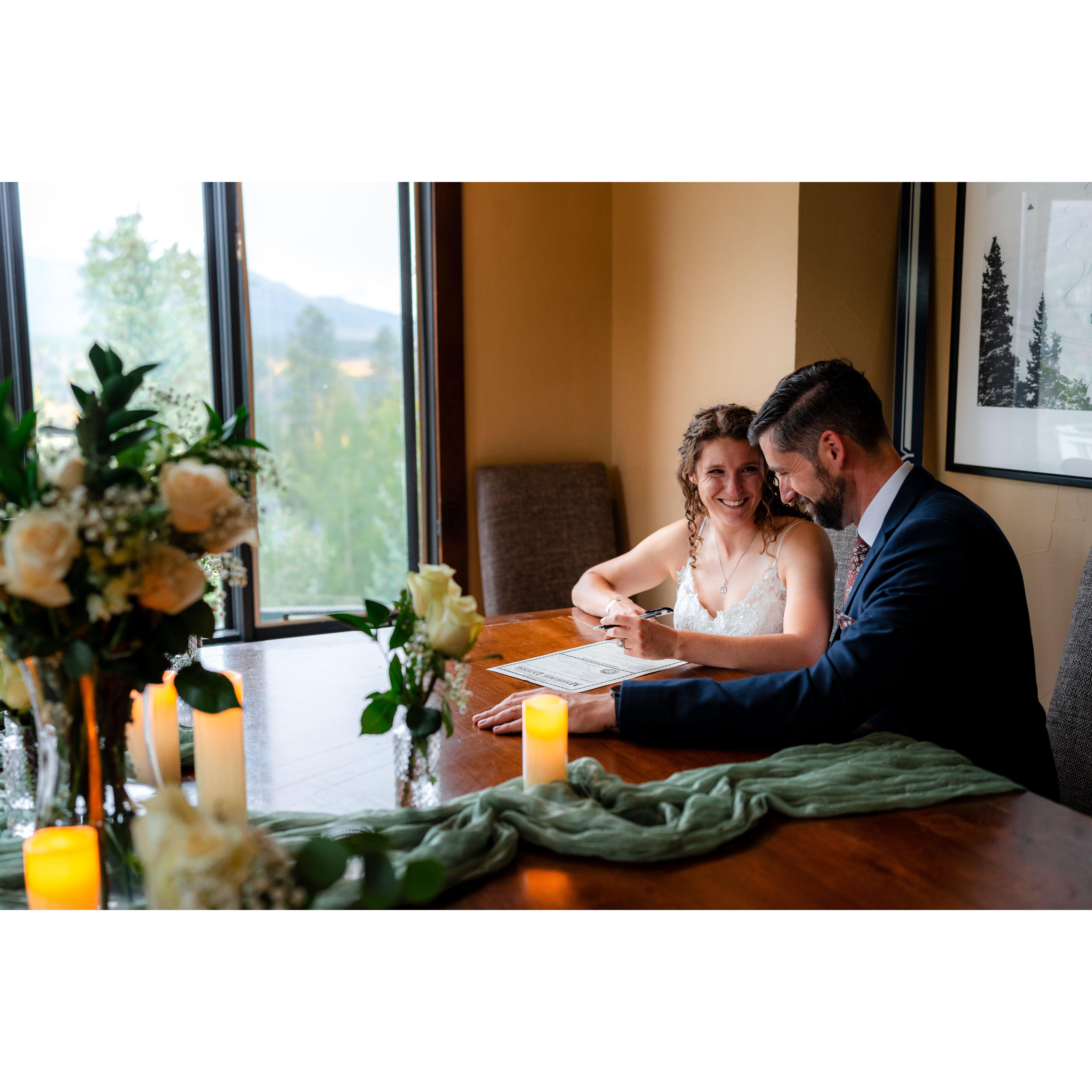 Signing our marriage license
