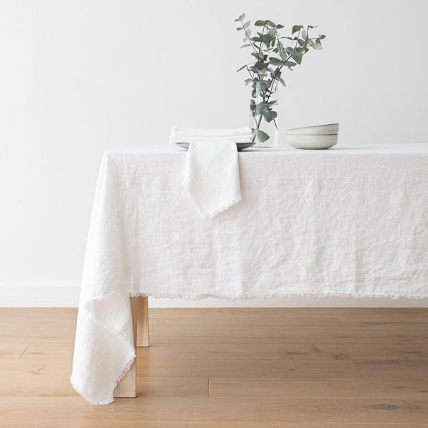 Linen Tablecloth Optical White Terra Fringe