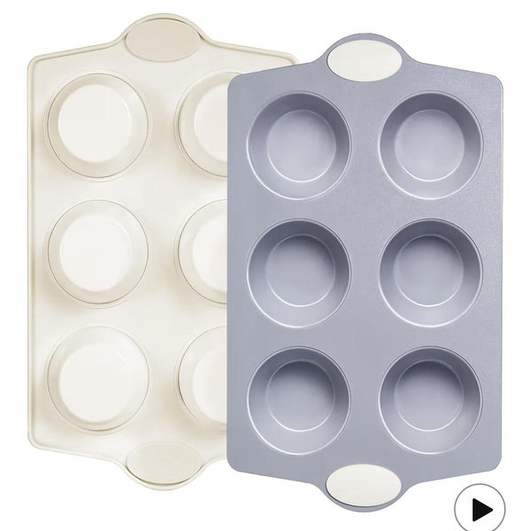 BRONYPRO 2-Pack 6-Cup Non Toxic Nonstick Ceramic Jumbo Muffin Pan & Cupcake Tin, PFOA & PFOA Free, Heavy Duty Rust-Resistant Aluminized Steel, Oven Safe, Cream White
