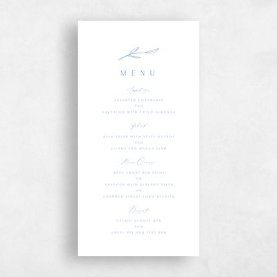 Dusty Blue Wedding Menu - Avila Letterpress