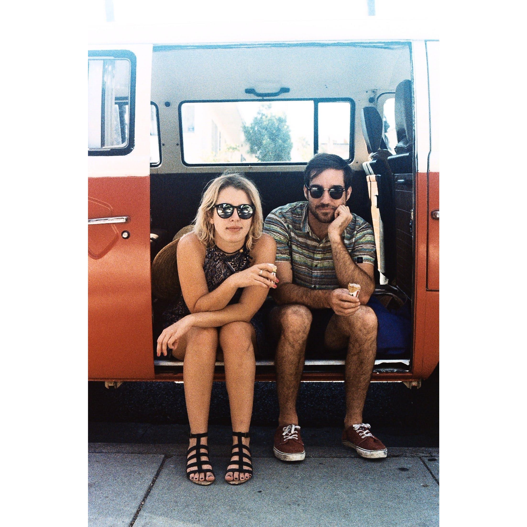 Enjoying ice cream in Santa Monica in Steve's VW Bus.
