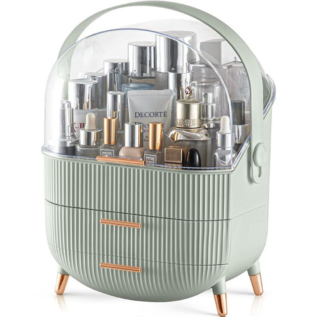 CANITORON Makeup Organizer,Skincare Organizer with 2 Drawers and Transparent Cover,Cosmetic Display Case for Vanity Organizer and Bathroom Countertop Storage.(Sage Green)