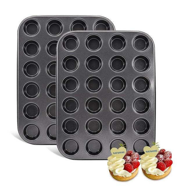 MARIWEI 2 Pack Premium Bakeware 24-Cup, Mini Muffin Pan, Dishwasher Oven Safe (Black, Steel)