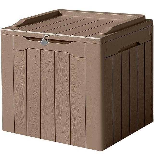 Devoko 31 Gallon Waterproof Outdoor Storage Box Resin Deck Box Lockable and UV Resistant for Patio Furniture,Garden Tools,Outdoor toys（Light Brown）