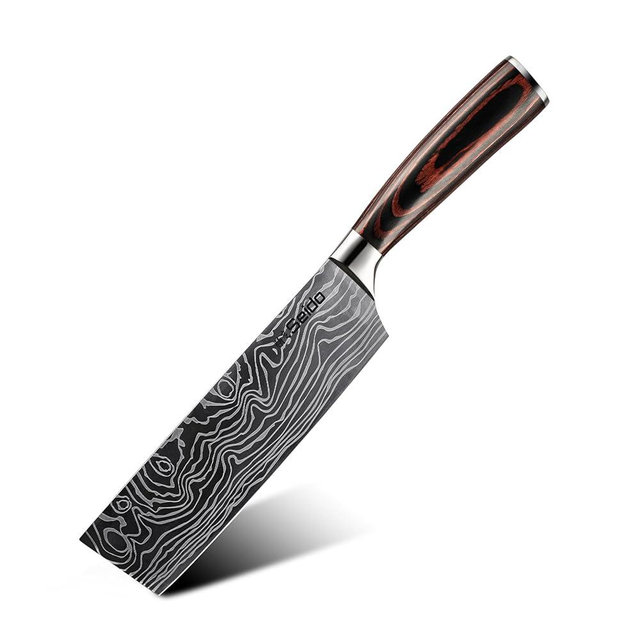 Seido Knives Master 7 Inch Nakiri Knife – High Carbon Stainless Steel Damascus Pattern Blade Full-Tang Balance Ergonomic Pakkawood Handle