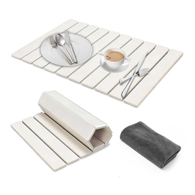 0510sker Dish Drying Mat Large Stone Dish Drying Mat For Kitchen Counter Collapsible Quick-Drying Sleek Diatomaceous Versatile Stone Drying Mats For Cups Dishes Bottles Marble (white, 16''X24'')
