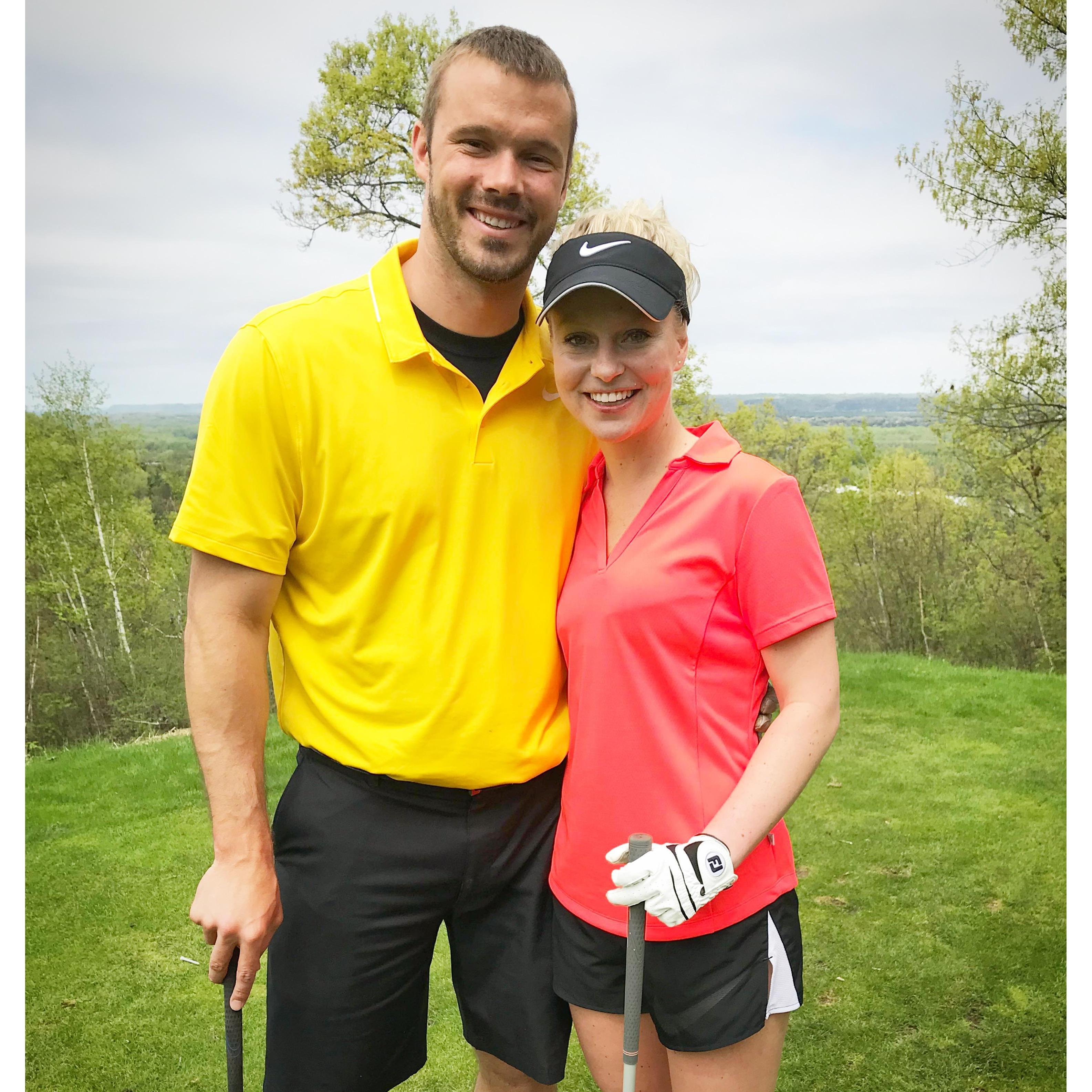 Adam, the former pro baseball player, took Jonna on a lot of golf dates and taught her how to swing a club. For those of you who know Jonna’s athletic career, you know that this was no easy feat.