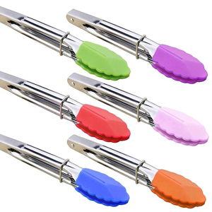 Small Tongs with Silicone Tips 7-Inch Mini Serving Tongs, Set of 6 (Green Red Blue Purple Pink Orange)