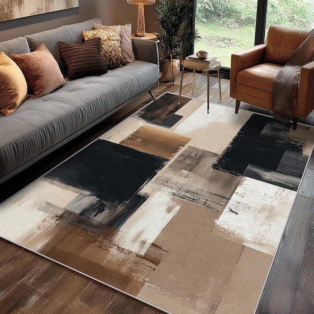 Abstract Rug 4x5 Bedroom, Geometric Modern Vintage Pattern Washable Area Rugs for Living Room, Abstract Home Decor Non Slip Carpet, Soft Ultra Thin Design (JQ85)