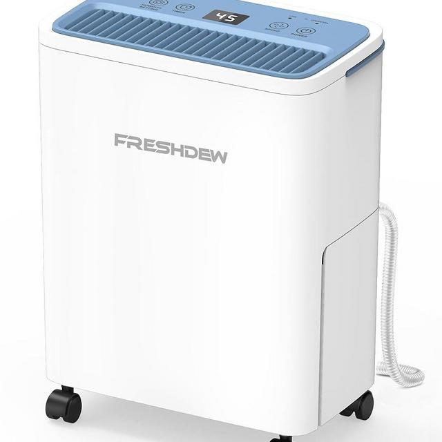 FRESHDEW Dehumidifier, 30 Pints Dehumidifiers for Home, 1500 Sq. Ft Dehumidifiers with Drain Hose, 0.52 Gallon Water Tank for Basement Bathroom Bedroom, Overflow Protection, 24H Timer (1500 Sq.ft)