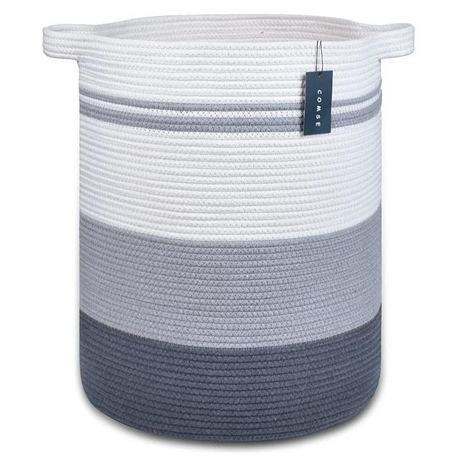COMSE Extra Large Blanket Basket, High Storage Basket, Tall Rope Laundry Basket, 15.7”x 21.7”, XXXL Cotton Rope Basket, Woven Laundry Basket, Toy Basket, Clothes Baskets,Woven Basket,Gradient Gray