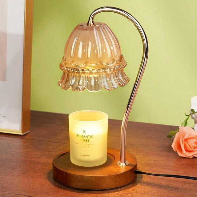 Glass Candle Warmer Lamp with Timer, Flower Candle Warmer Lamp, Birthday Gifts for Women, Mom, Female Friend, Candle Lamp Warmer Gifts, Electric Dimmable Candle Warmer, Vintage Home Decor, Amber