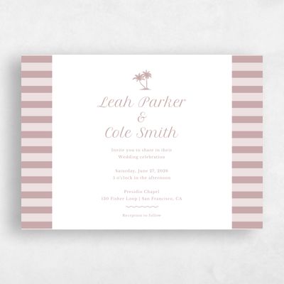 Pink Bordered Wedding Invitation - Mauritius Landscape