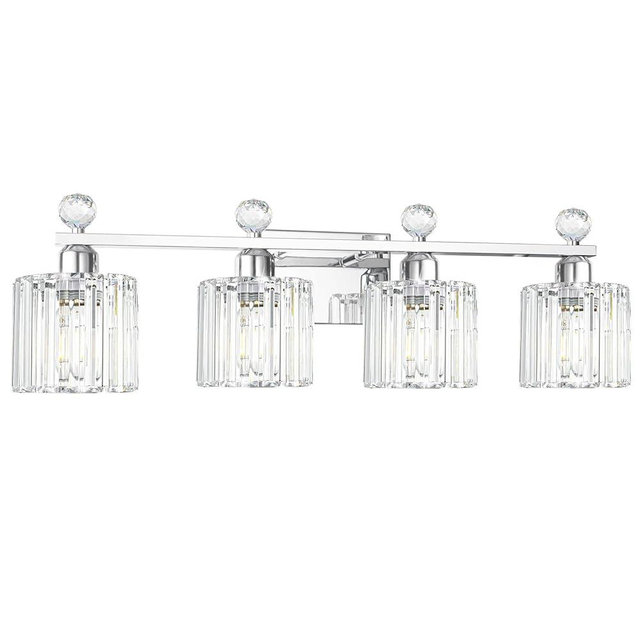Lxybcce Modern Crystal Bathroom Vanity Light 4-Lights, Chrome Vanity Lights for Bath, Crystal Bathroom Wall Fixture Over Mirror, Wall Sconces Lighting with Clear Glass Shade for Bedroom, Living Room
