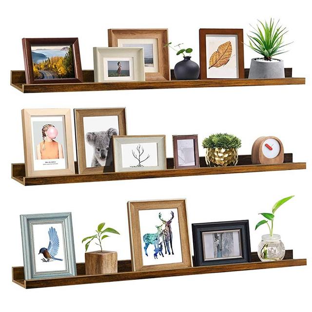 Giftgarden 47 Inch Long Floating Shelves for Wall, Rustic Picture Ledge Large Shelf for Living Room Bedroom Bathroom Kitchen, Set of 3 Different Sizes