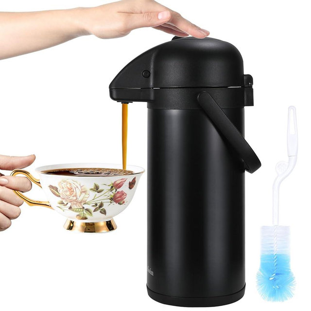 Updated Airpot Coffee Dispenser with Pump, 102OZ Insulated Thermal Coffee Carafe for Keeping Hot - Cold Water, Party Chocolate Drinks & Stainless Steel Thermos Urn Large Thermal Hot Drink (Black)