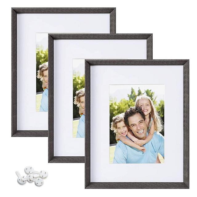 Sindcom 8x10 Picture Frame with High Definition Glass Face, Display Pictures 5x7 with Mat or 8x10 Without Mat, Rustic Photo Frames Collage for Wall or Tabletop Display,Set of 3,Dark Grey