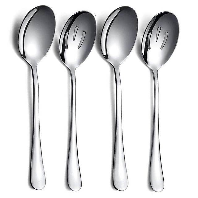 Serving Spoons 4 Pieces, Kyraton Serving Spoon, Include 2 Serving Spoon And 2 Slotted Spoons, Stainless Steel Serving Utensils, Serving Set Packing of 4