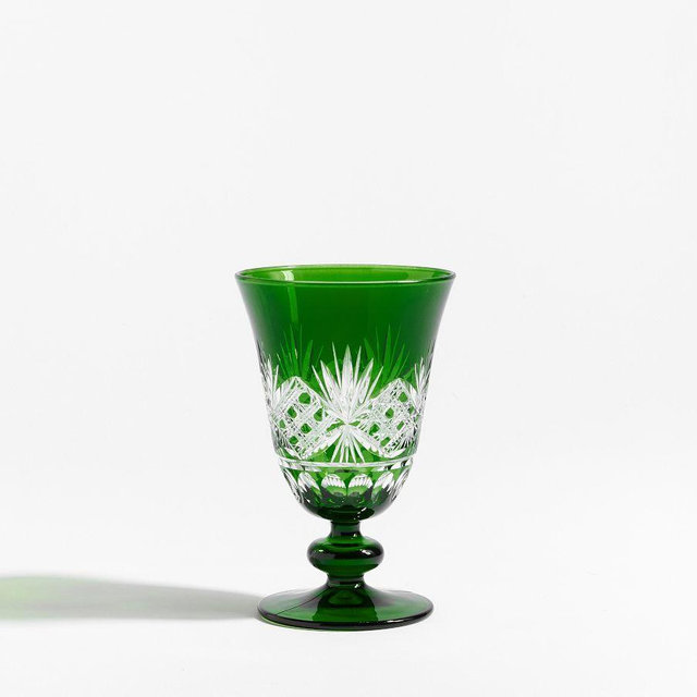 Antique Cut Glass Goblets, Set of 4 - Green