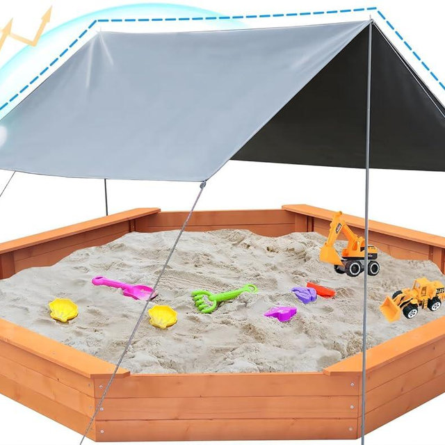 FunXplore Large Sandbox 85"x 77"x 9" Kids Sand Box with Lid Covered Sand Pit, Outdoor Wooden Playset Gift for Backyard Garden Easy Assembly