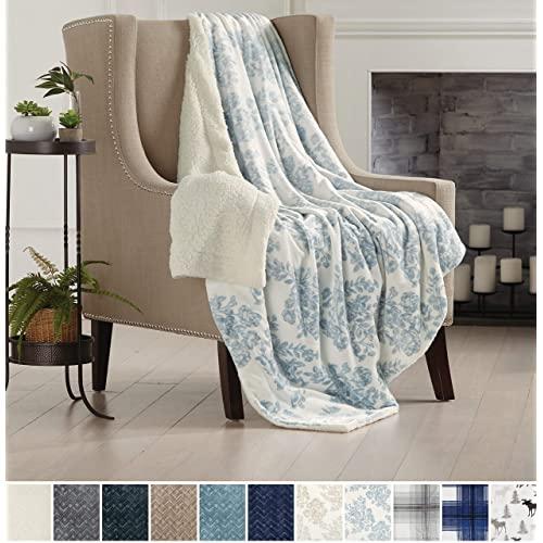 Home Fashion Designs Premium Reversible Two-in-One Sherpa and Fleece Velvet Plush Blanket. Fuzzy, Cozy, All-Season Berber Fleece Throw Blanket Brand. (Toile Blue)