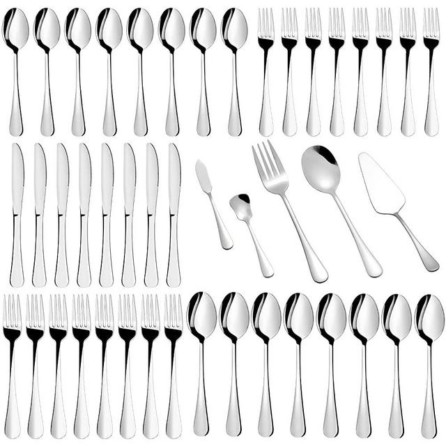 Silverware Set, Reusable Stainless Steel Flatware Cutlery Sets, Heavy Forks and Spoons Silverware Serving Set Utensils for 8, 45-Piece