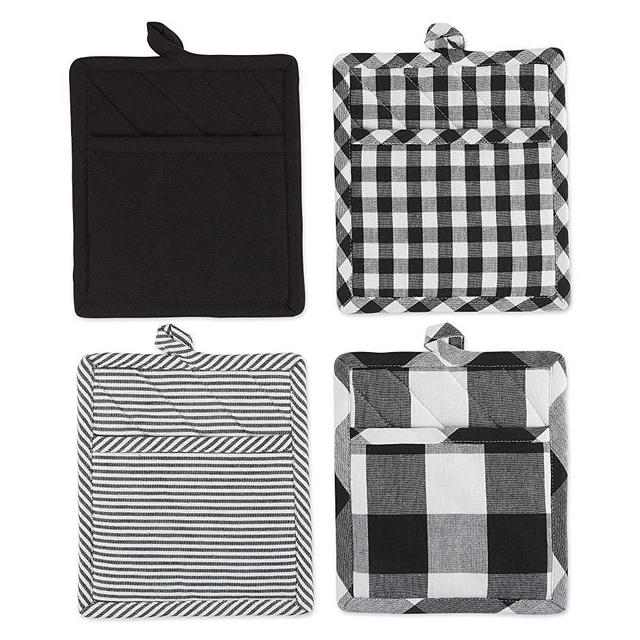 DII 5283 Kitchen Collection Gingham Check, Potholder Set, Black/White