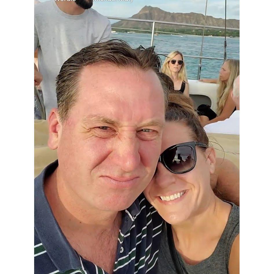 Sunset cruise in Hawaii.  This is one of my favorite pictures of us, ever.