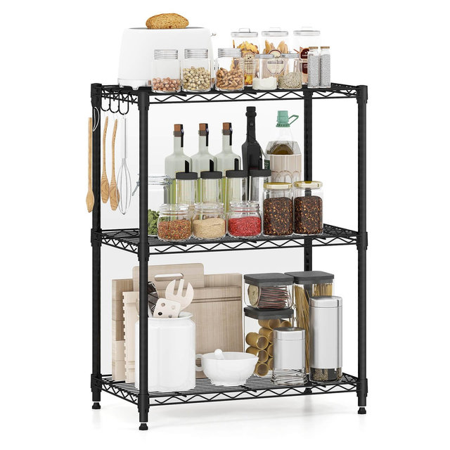 Costway 3-Tier Metal Storage Shelving Unit 450 LBS Storage Organizer with V-Shaped Rack
