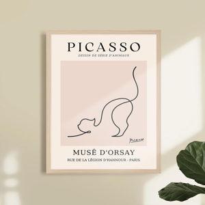 Pablo Picasso Wall Art Cat Canvas Prints Picture Minimalist Wall Decor Picasso Abstract Line Drawing Posters Framed Artwork for Living Room Bedroom Home Office Decoration Gifts, 8x10 Inch