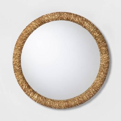 21.8&#34; Round Mirror with Sea Grass Woven Border Brown - Threshold&#8482;