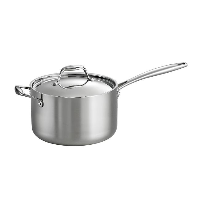 Tramontina Covered Sauce Pan with Helper Handle Stainless Steel Tri-Ply Clad , 4-Quart, 80116/024DS