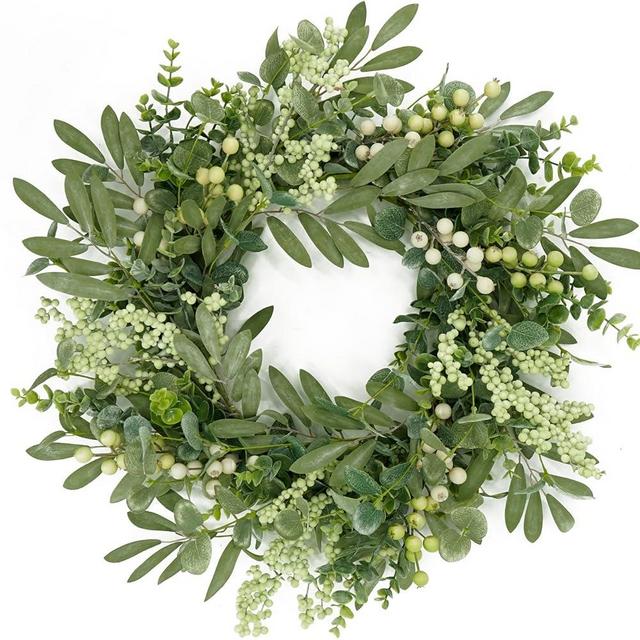 AMF0RESJ Green Eucalyptus Wreaths for Front Door Spring Summer Wreath with Eucalyptus Leaves,Olives Leaves,Mixed Berry for Indoor Outdoor Farmhouse Home Porch Wall Window Festival Wedding Decor