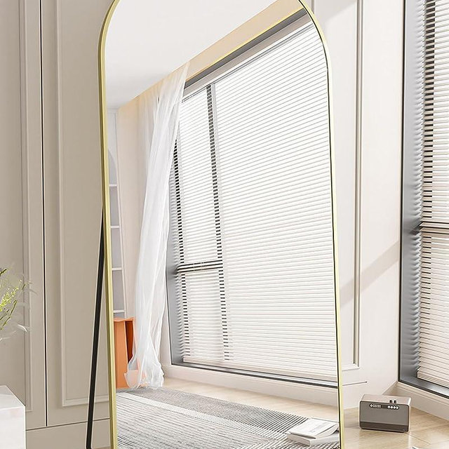 Koonmi 34"x76" Arched Full Length Mirror, Gold Large Floor Mirror with Aluminum Alloy Frame Standing Hanging or Leaning Wall-Mounted Mirror, Vanity Mirror for Living Room and Bedroom