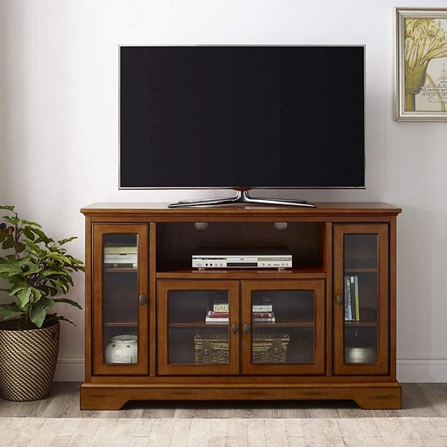 Walker Edison Traditional Wood Universal Stand for TV's up to 58" Flat Screen Living Room Entertainment Center, 52 Inch, Red Brown